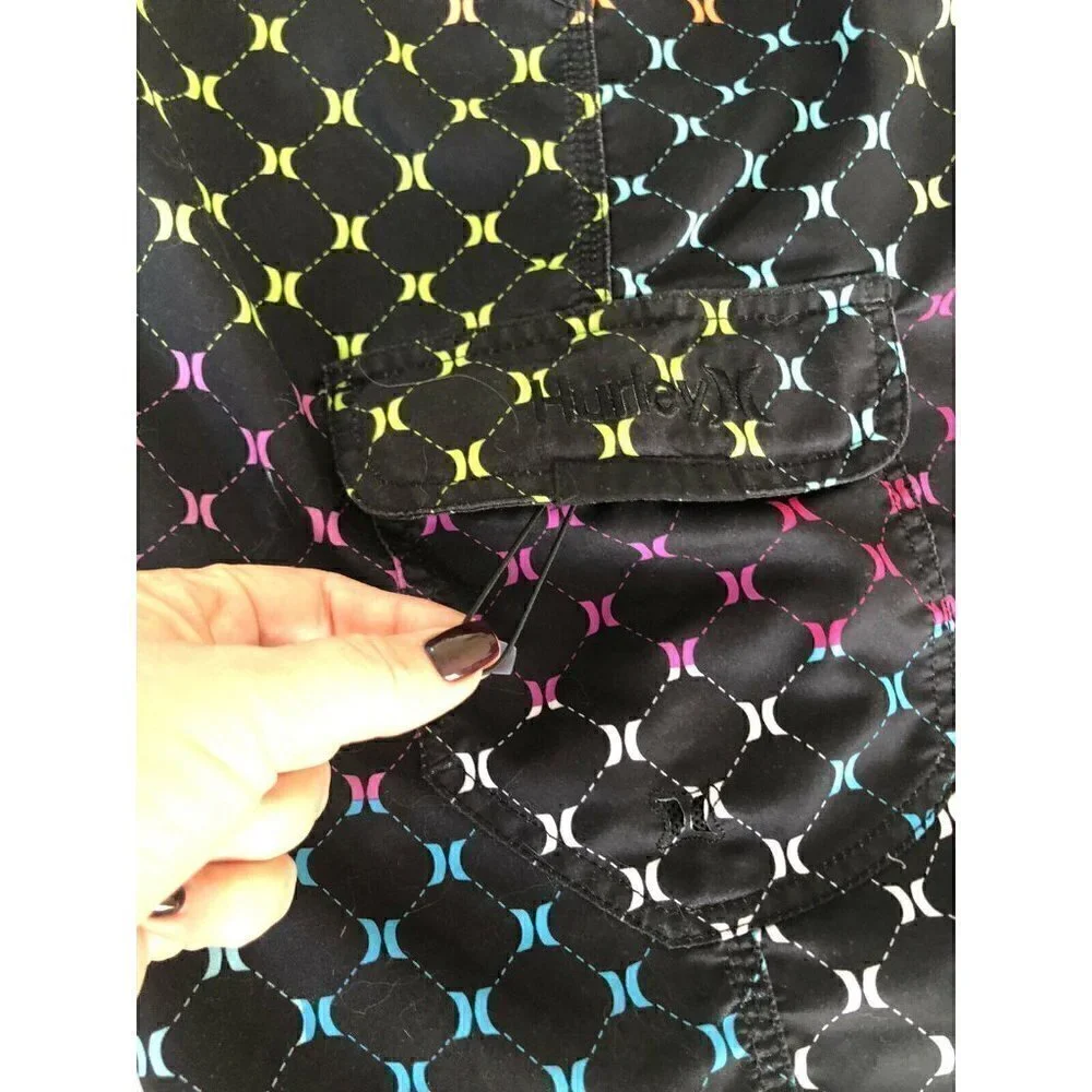 Hurley Black Pink Blue Orange Logo Print Boardshorts 32